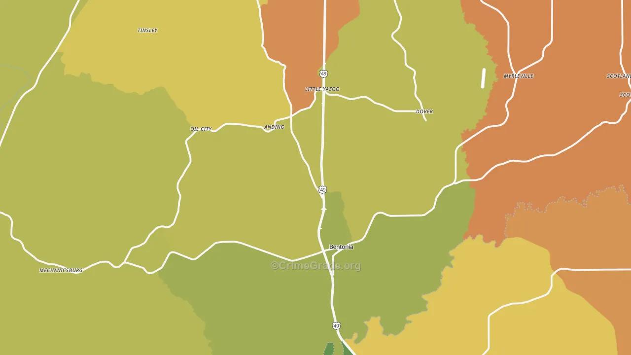 Bentonia, MS Map of Burglary Rates