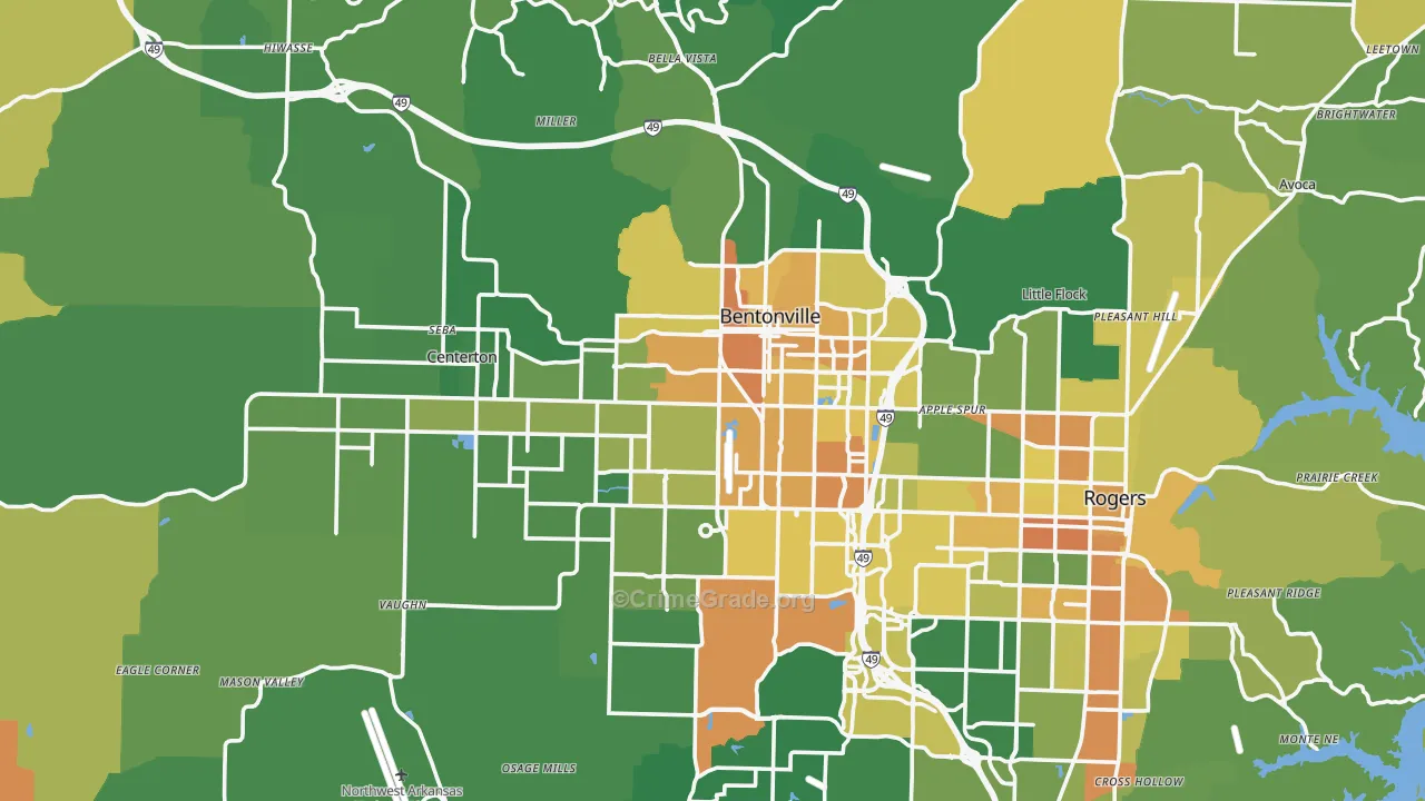 Bentonville, AR Map of Burglary Rates