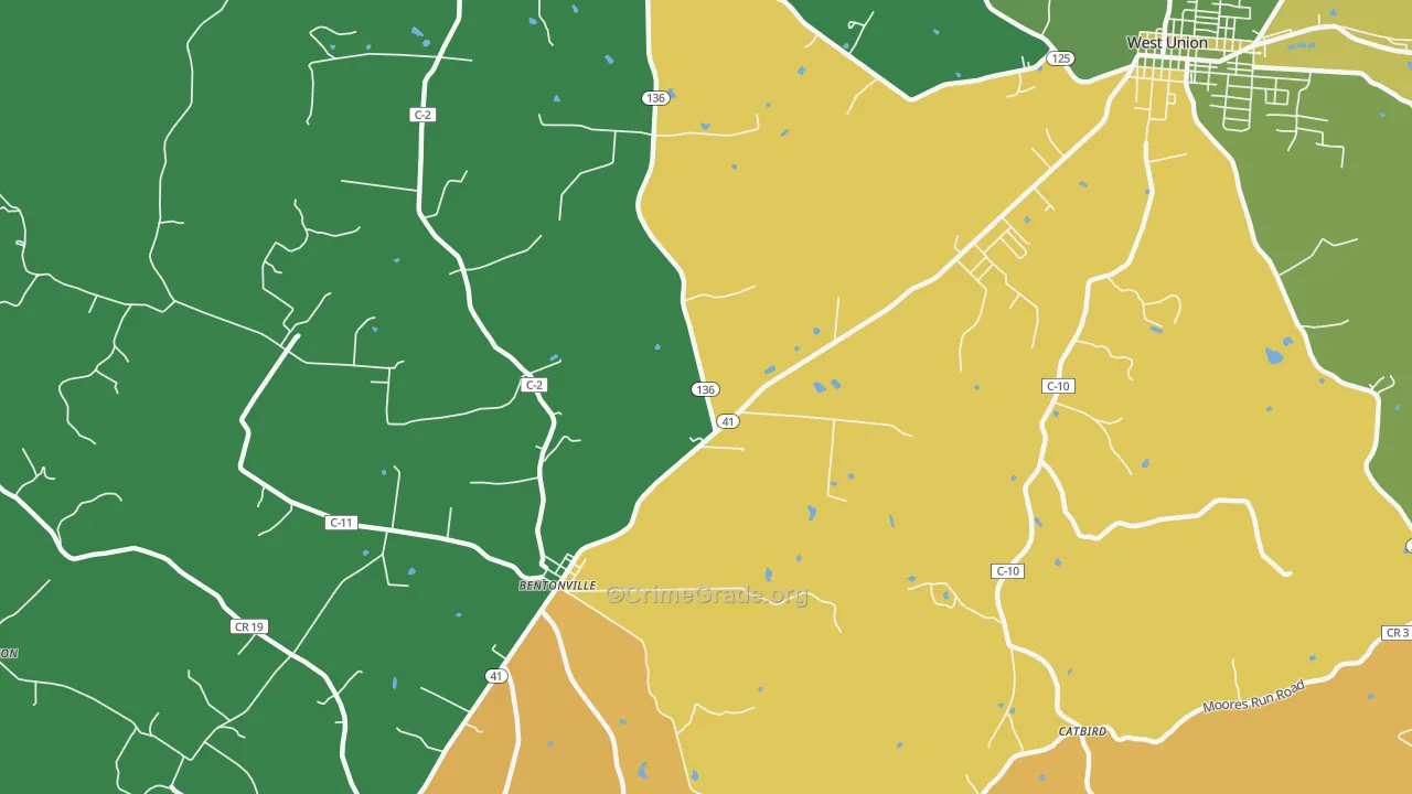 Bentonville, OH Map of Burglary Rates