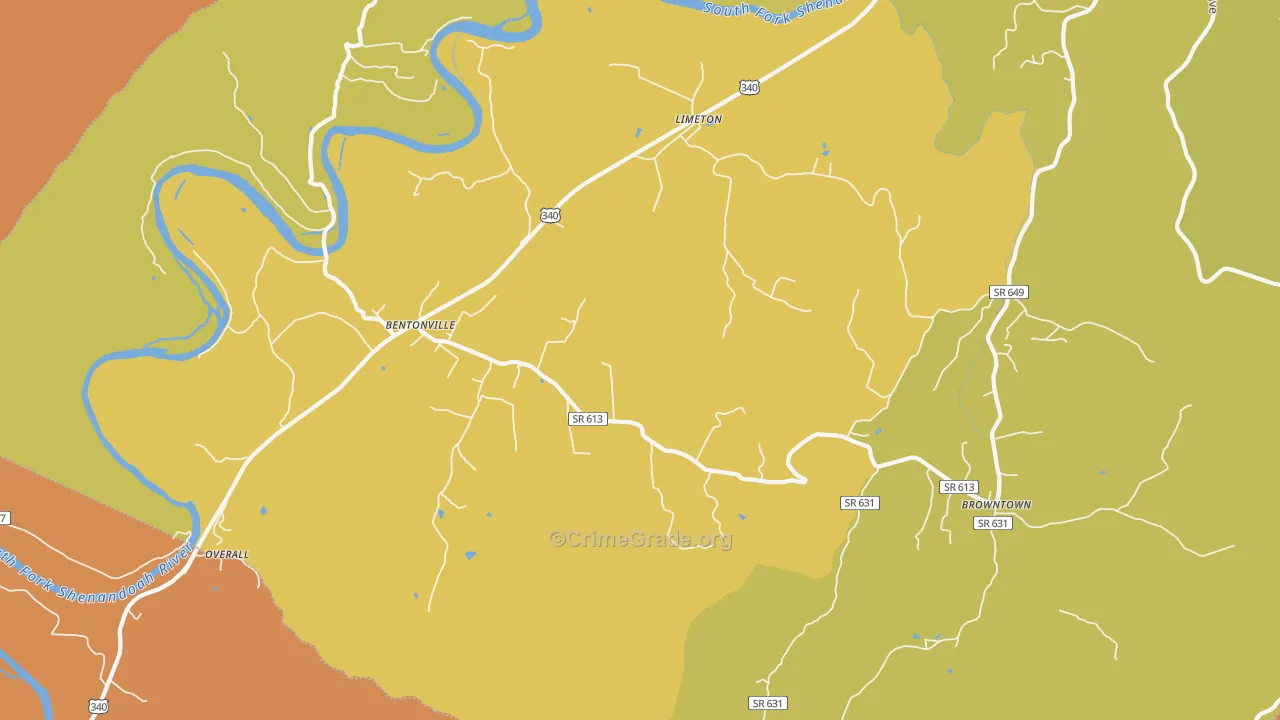 Bentonville, VA Map of Burglary Rates