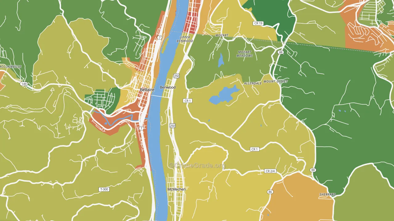 Benwood, WV Map of Burglary Rates
