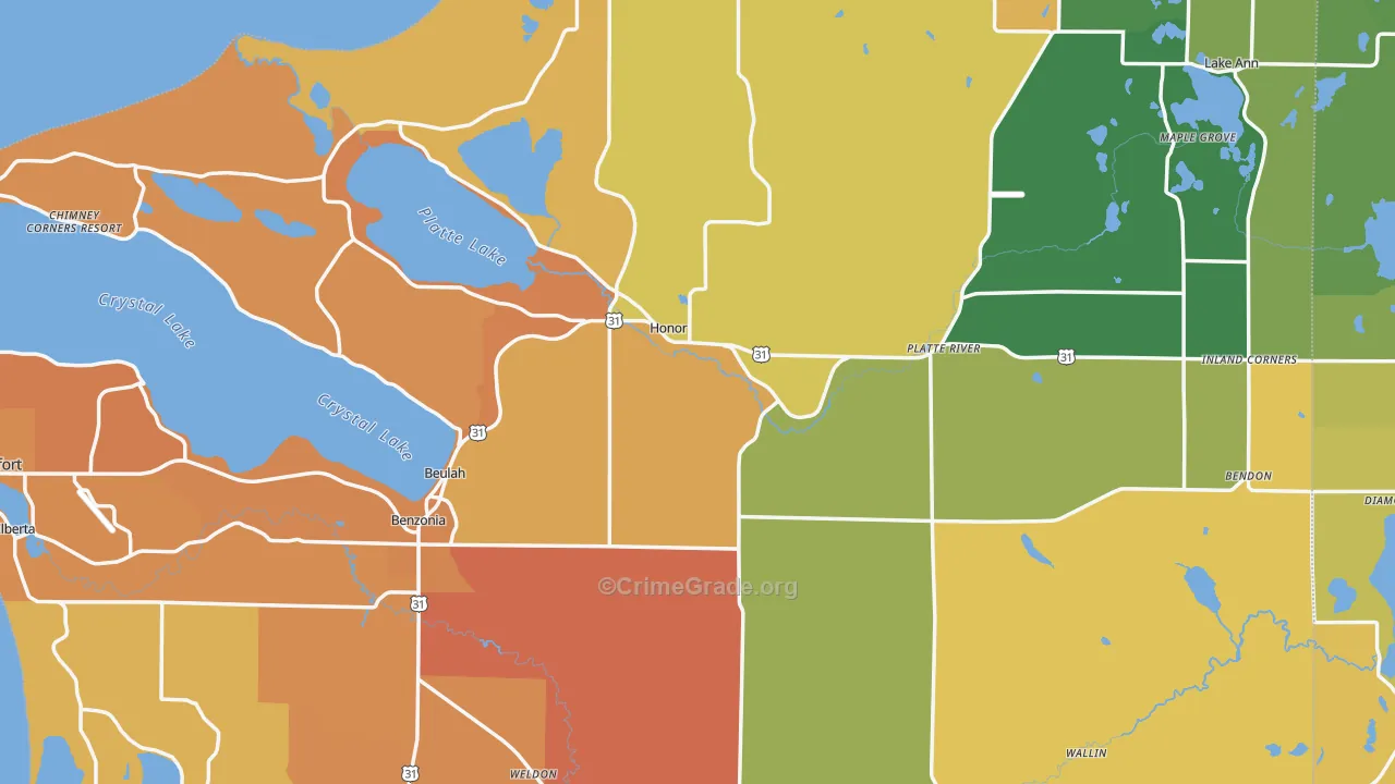 Benzie County, MI Map of Burglary Rates