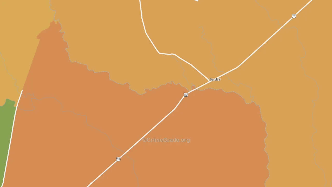 Berclair, TX Map of Burglary Rates