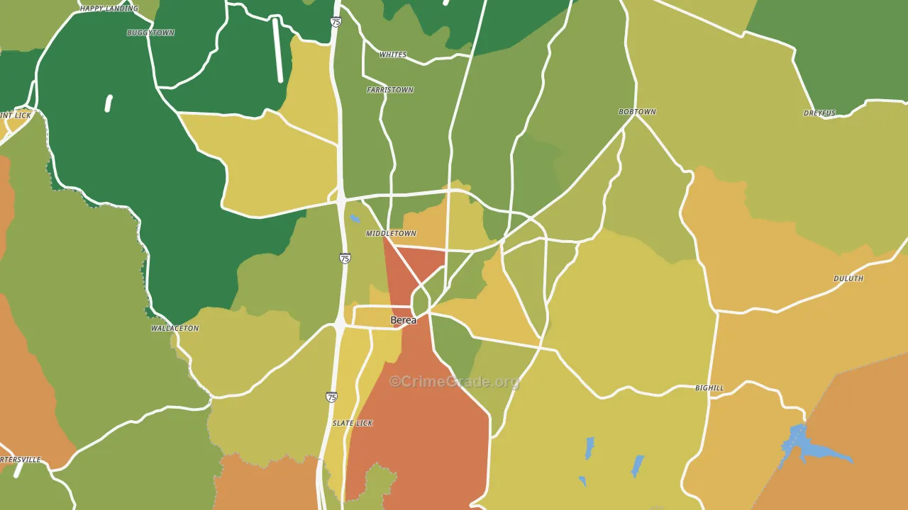 Berea, KY Map of Burglary Rates