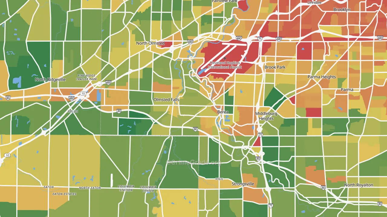 Berea, OH Map of Burglary Rates