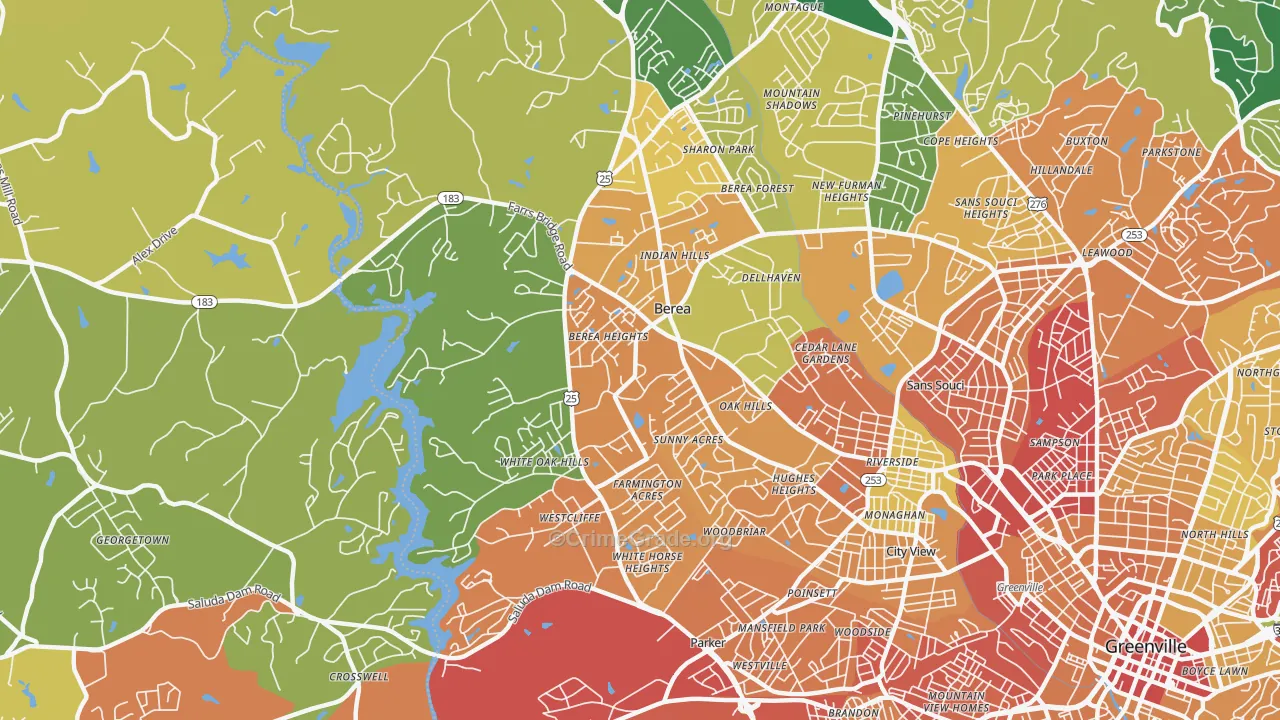 Berea, SC Map of Burglary Rates