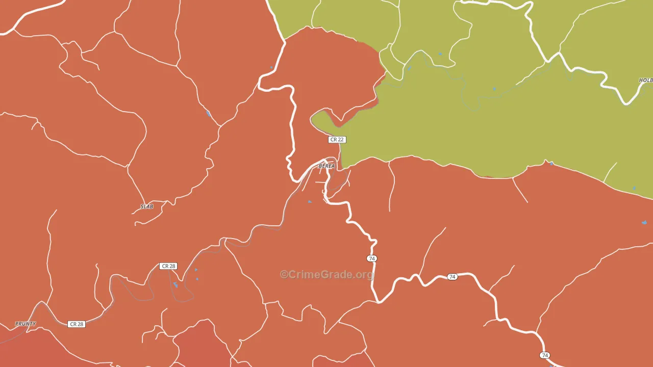 Berea, WV Map of Burglary Rates