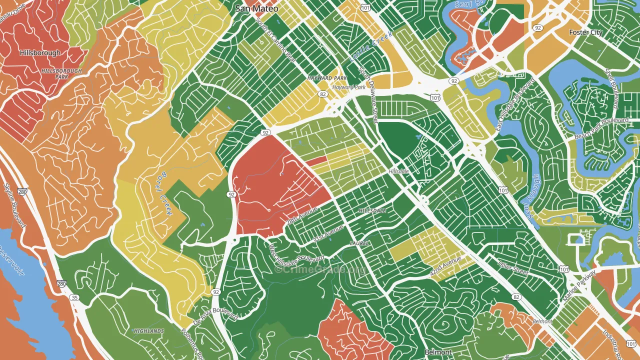 Beresford, San Mateo, CA Map of Burglary Rates