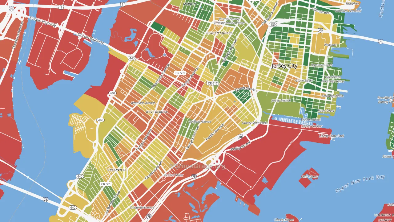 Bergen-Lafayette, Jersey City, NJ Map of Burglary Rates
