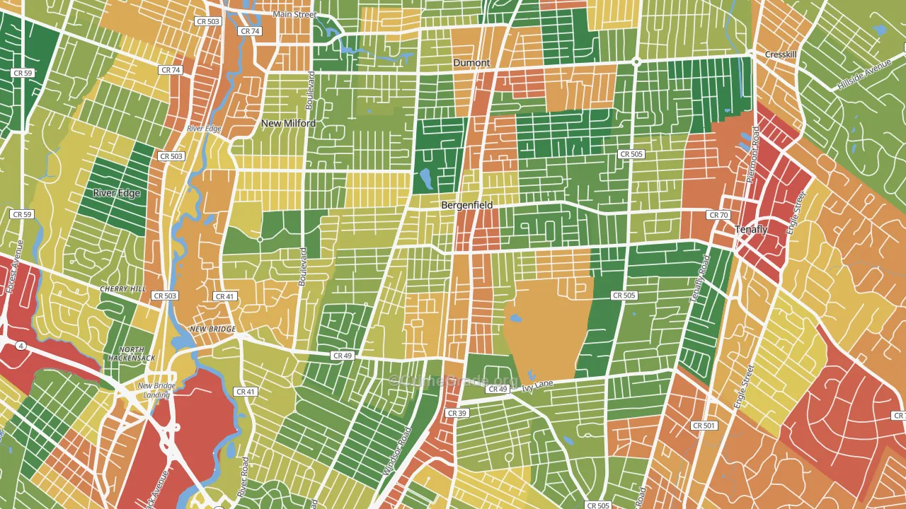 Bergenfield, NJ Map of Burglary Rates