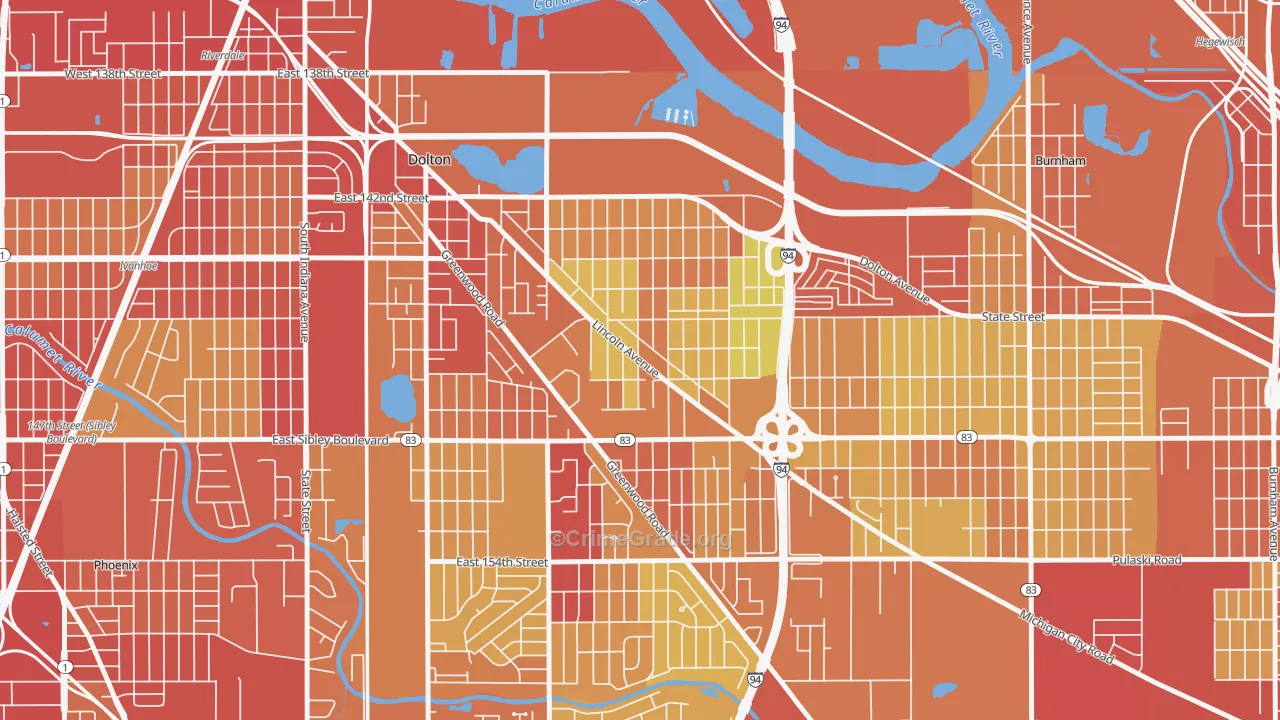 Berger, Dolton, IL Map of Burglary Rates