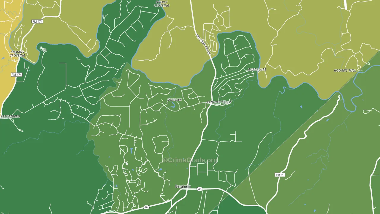 Bergheim, TX Map of Burglary Rates
