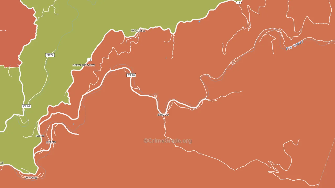 Bergoo, WV Map of Burglary Rates