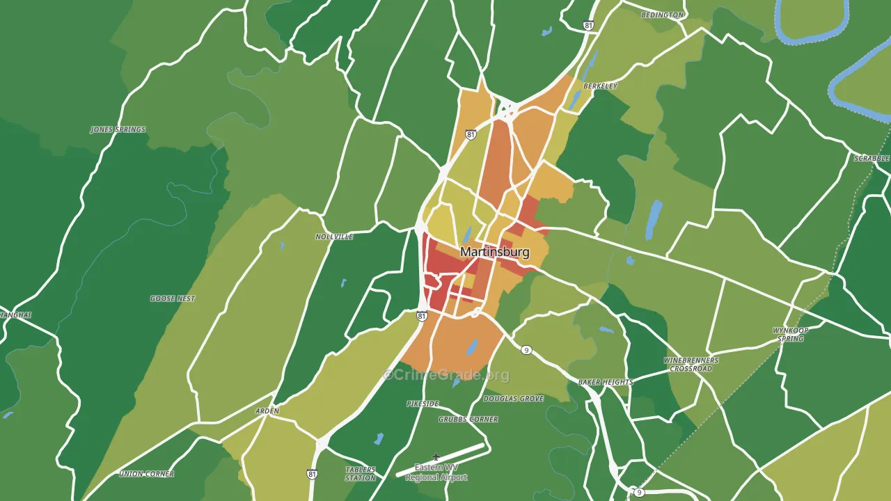 Berkeley County, WV Map of Burglary Rates