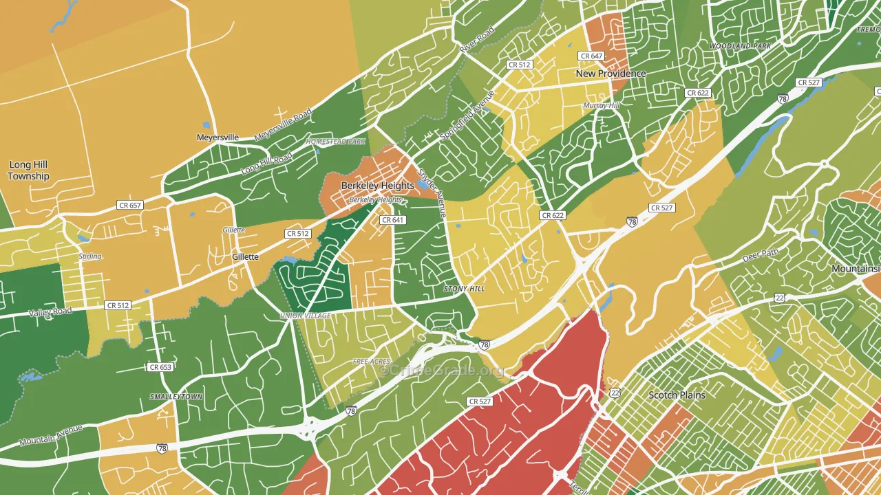 Berkeley Heights, NJ Map of Burglary Rates