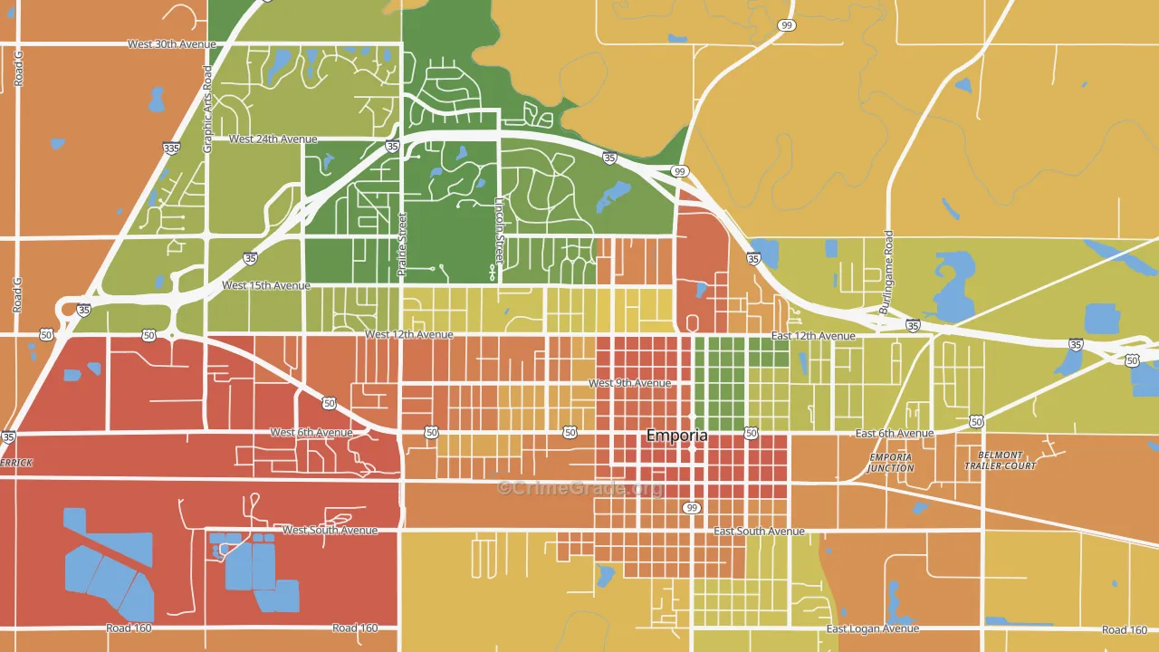 Berkeley Hills, Emporia, KS Map of Burglary Rates
