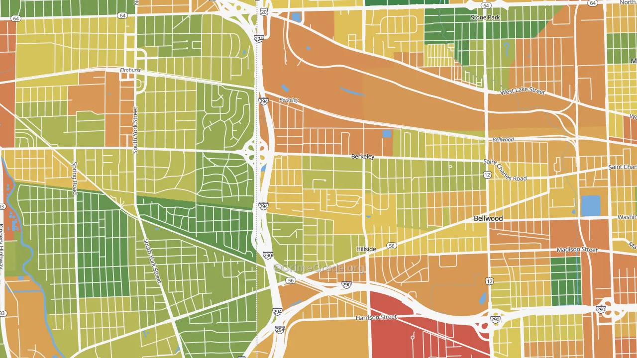 Berkeley, IL Map of Burglary Rates