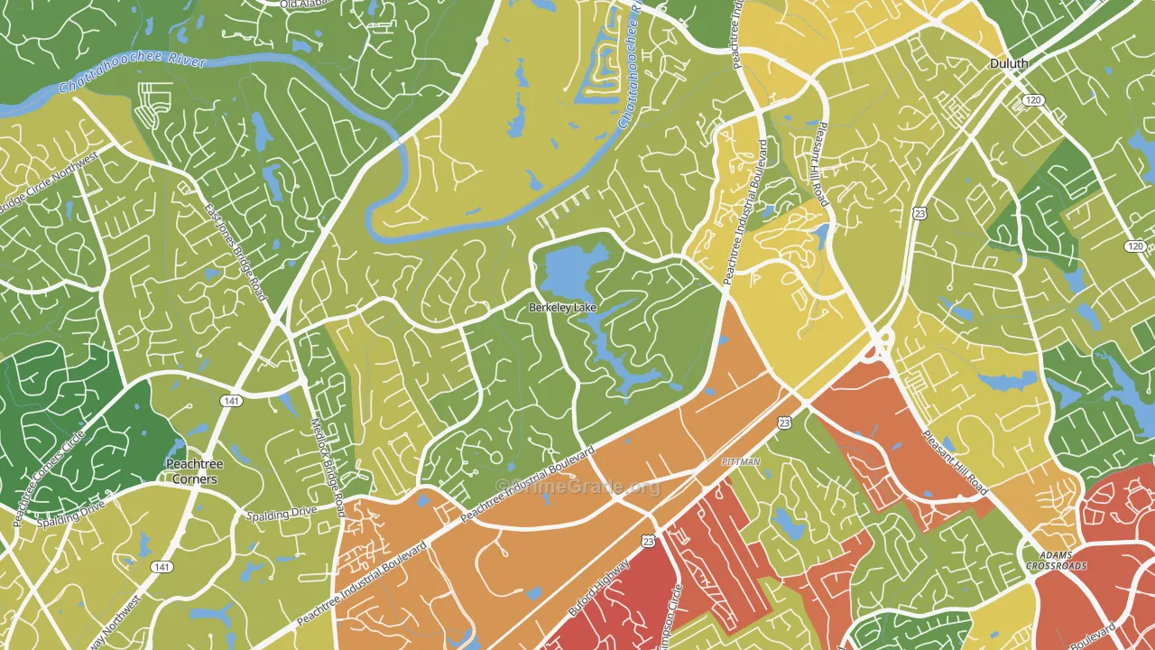 Berkeley Lake, GA Map of Burglary Rates