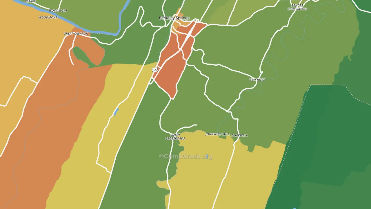 Berkeley Springs, WV Map of Burglary Rates