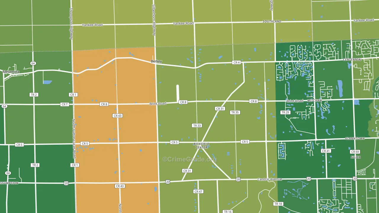 Berkey, OH Map of Burglary Rates