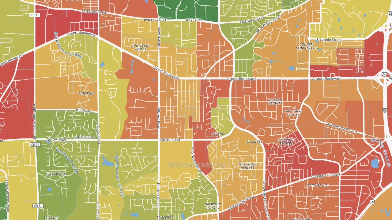 Berkleigh, Mobile, AL Map of Burglary Rates