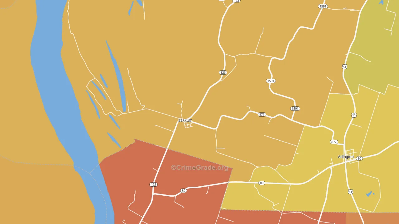 Berkley, KY Map of Burglary Rates