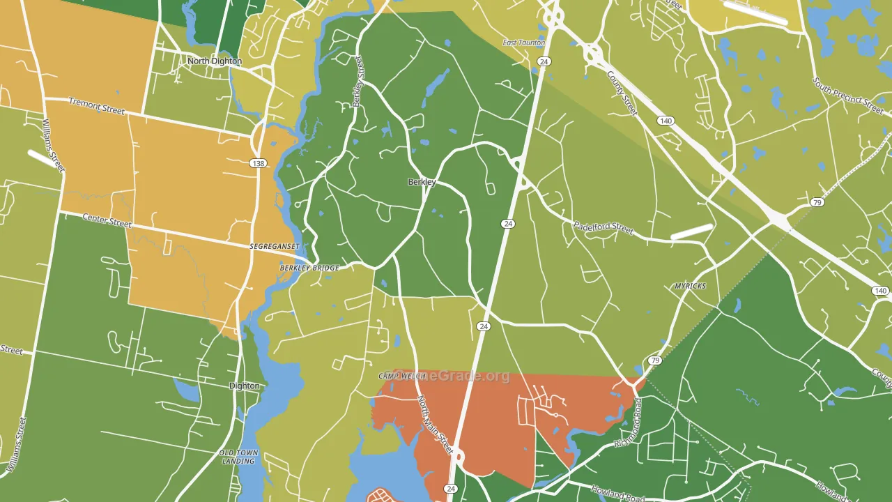 Berkley, MA Map of Burglary Rates