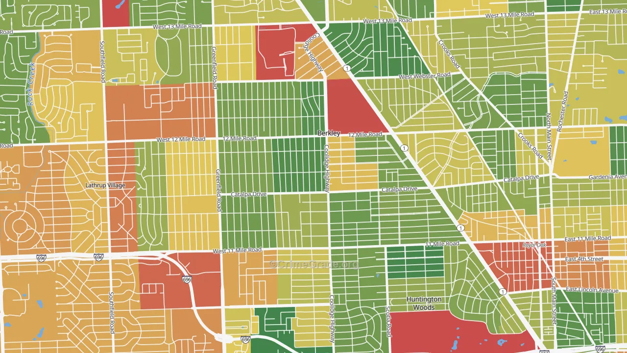 Berkley, MI Map of Burglary Rates