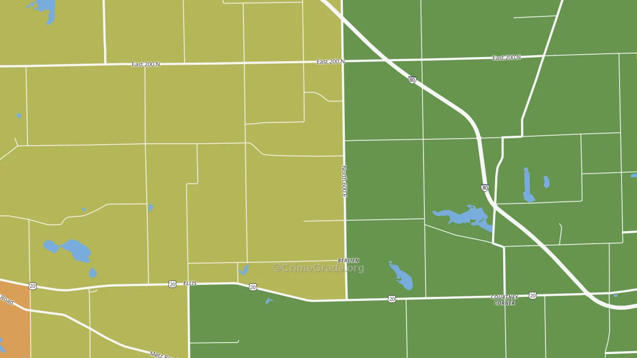 Berlien, IN Map of Burglary Rates
