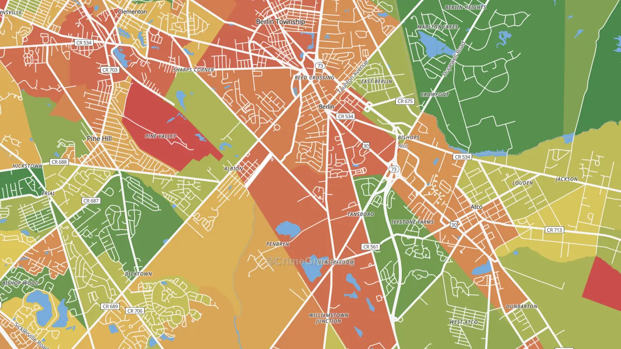 Berlin, NJ Map of Burglary Rates