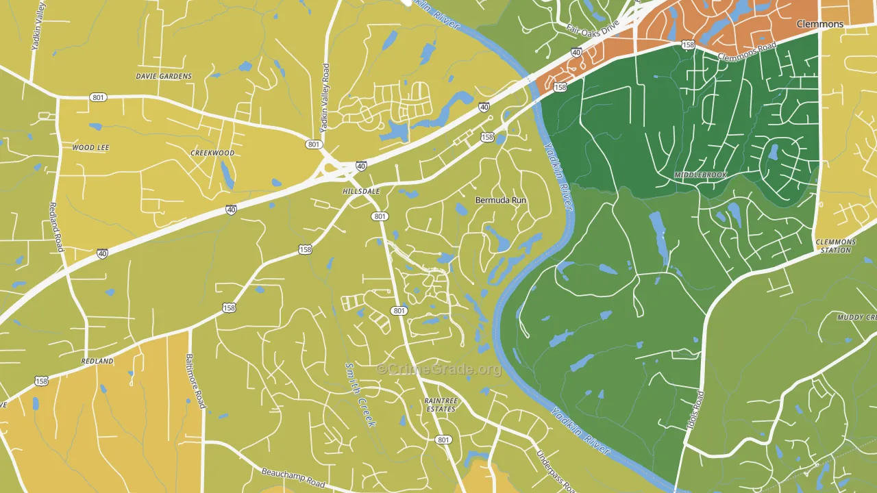 Bermuda Run, NC Map of Burglary Rates