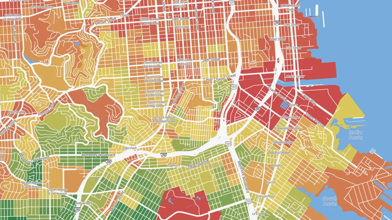 Bernal Heights, San Francisco, CA Map of Burglary Rates
