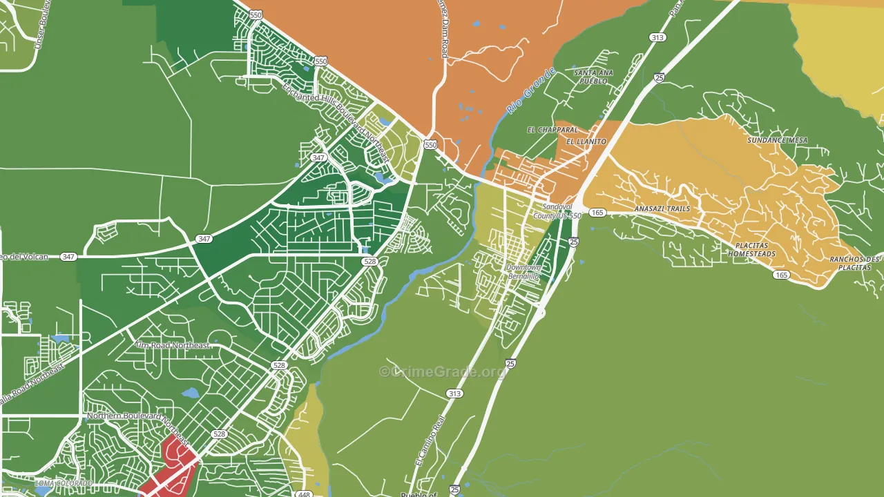 Bernalillo, NM Map of Burglary Rates