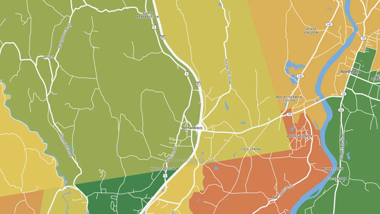 Bernardston, MA Map of Burglary Rates