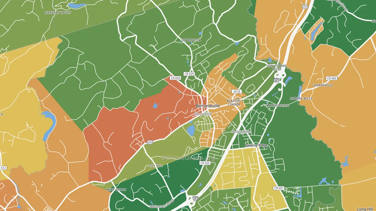 Bernardsville, NJ Map of Burglary Rates