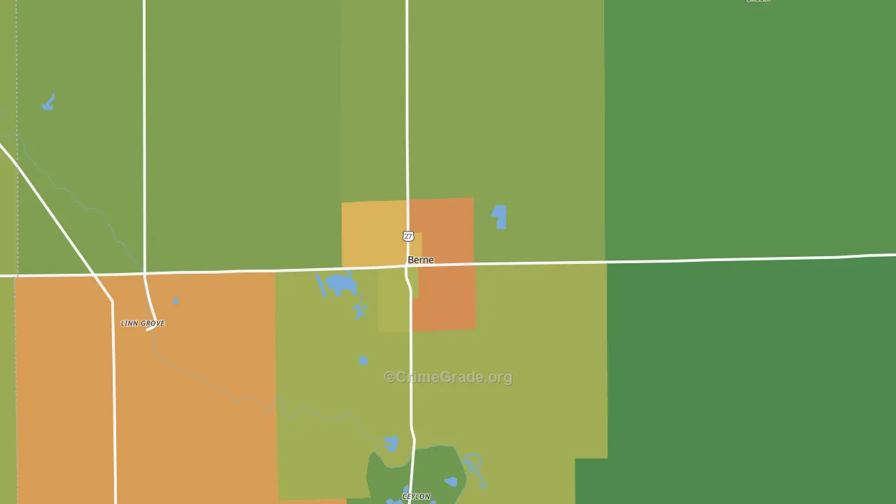 Berne, IN Map of Burglary Rates