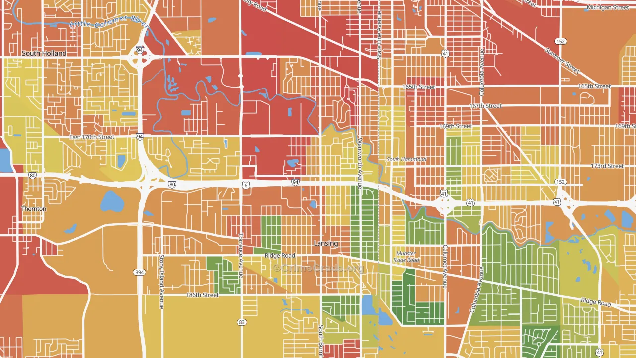 Bernice, Lansing, IL Map of Burglary Rates