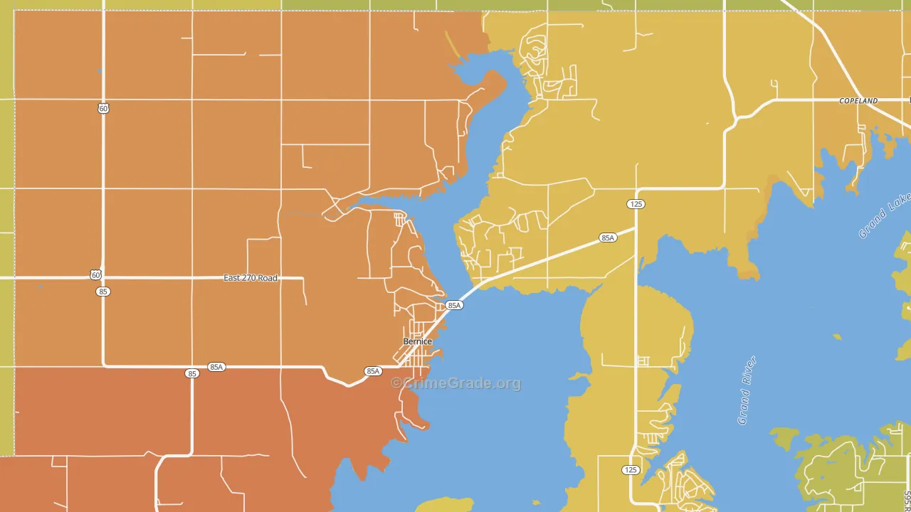 Bernice, OK Map of Burglary Rates