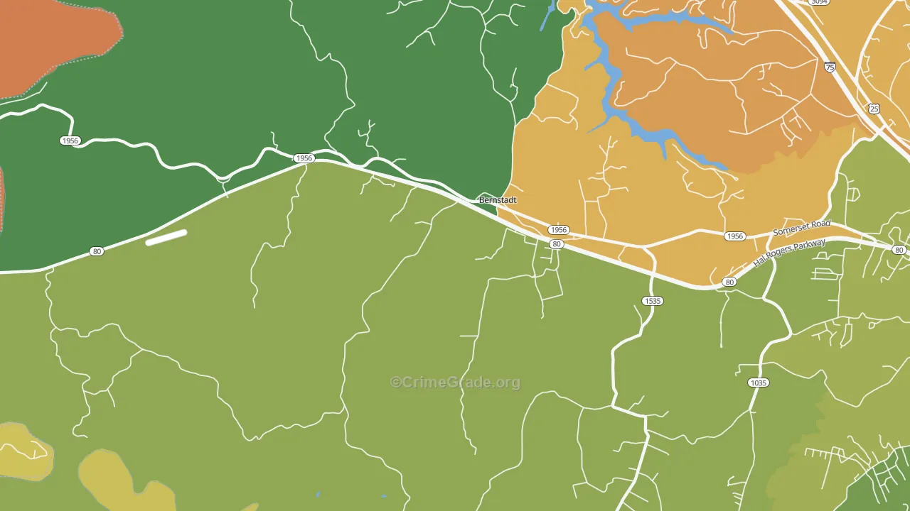 Bernstadt, KY Map of Burglary Rates
