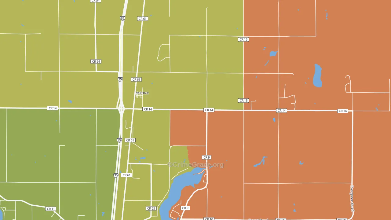 Beroun, MN Map of Burglary Rates