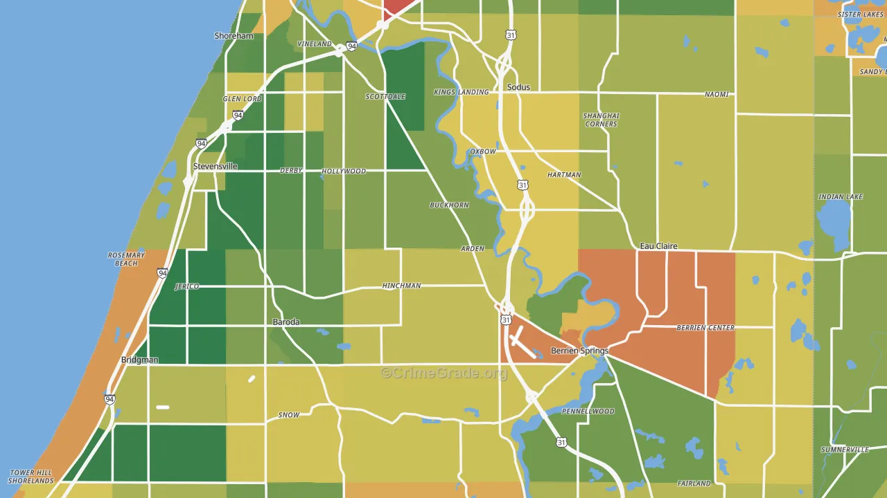 Berrien County, MI Map of Burglary Rates