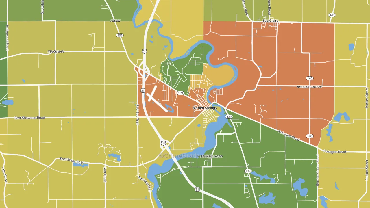 Berrien Springs, MI Map of Burglary Rates