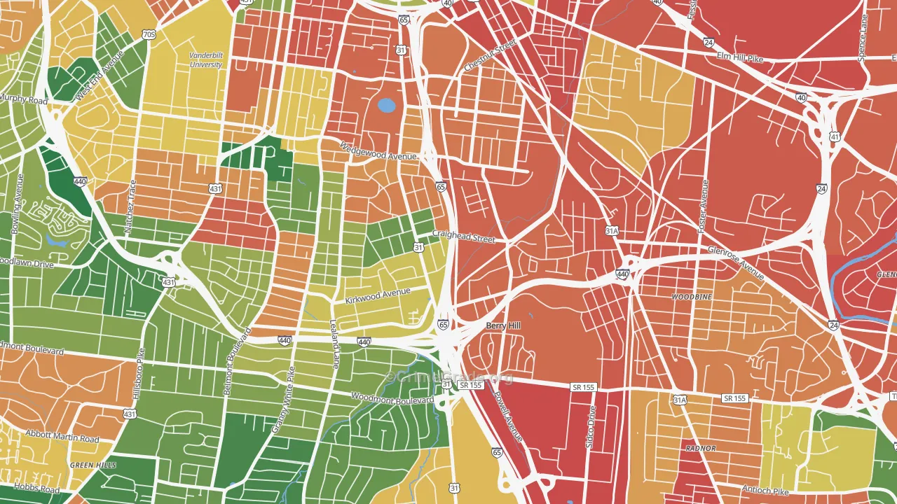 Berry Hill, TN Map of Burglary Rates