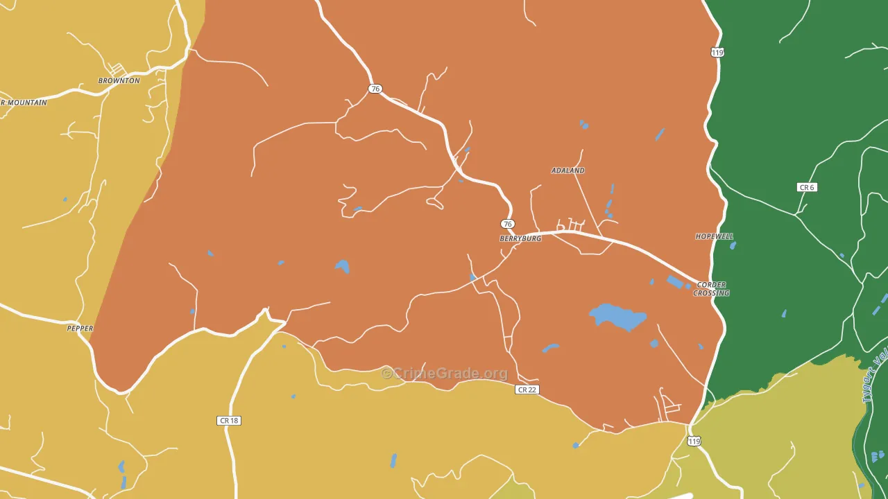 Berryburg, WV Map of Burglary Rates