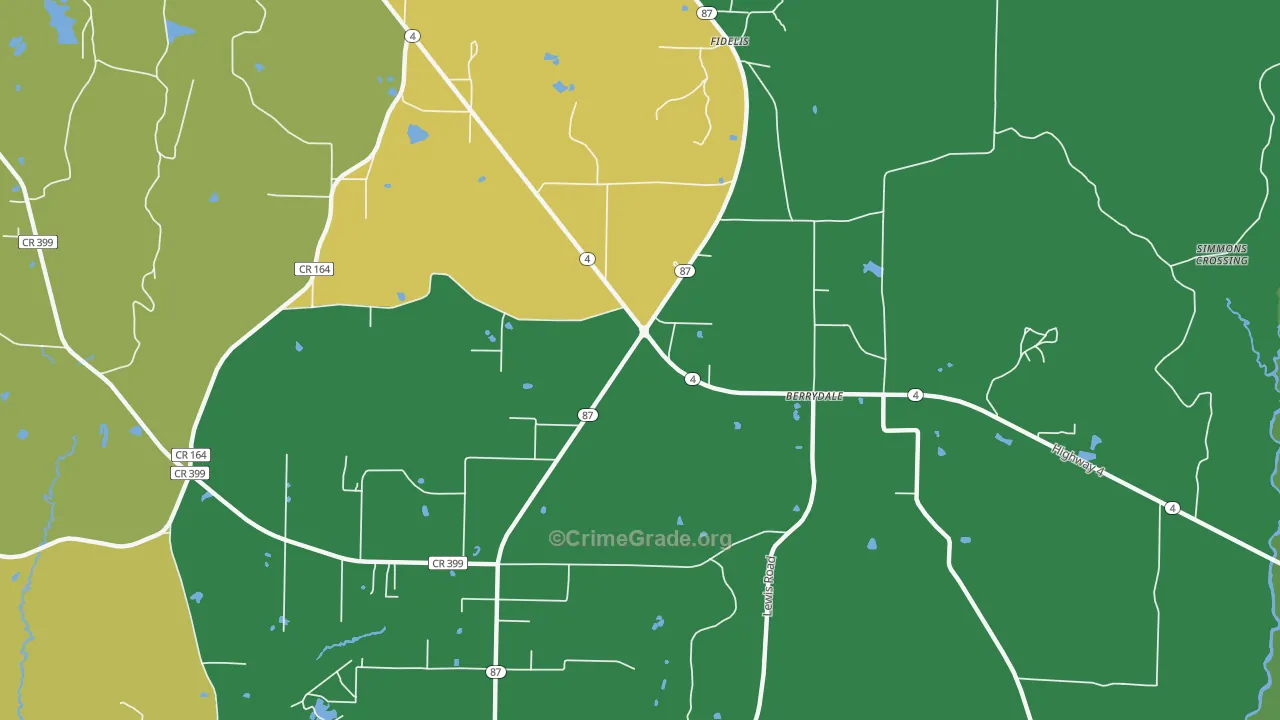 Berrydale, FL Map of Burglary Rates