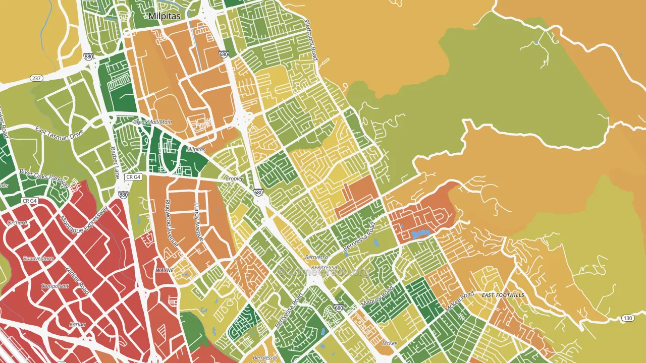 Berryessa, San Jose, CA Map of Burglary Rates