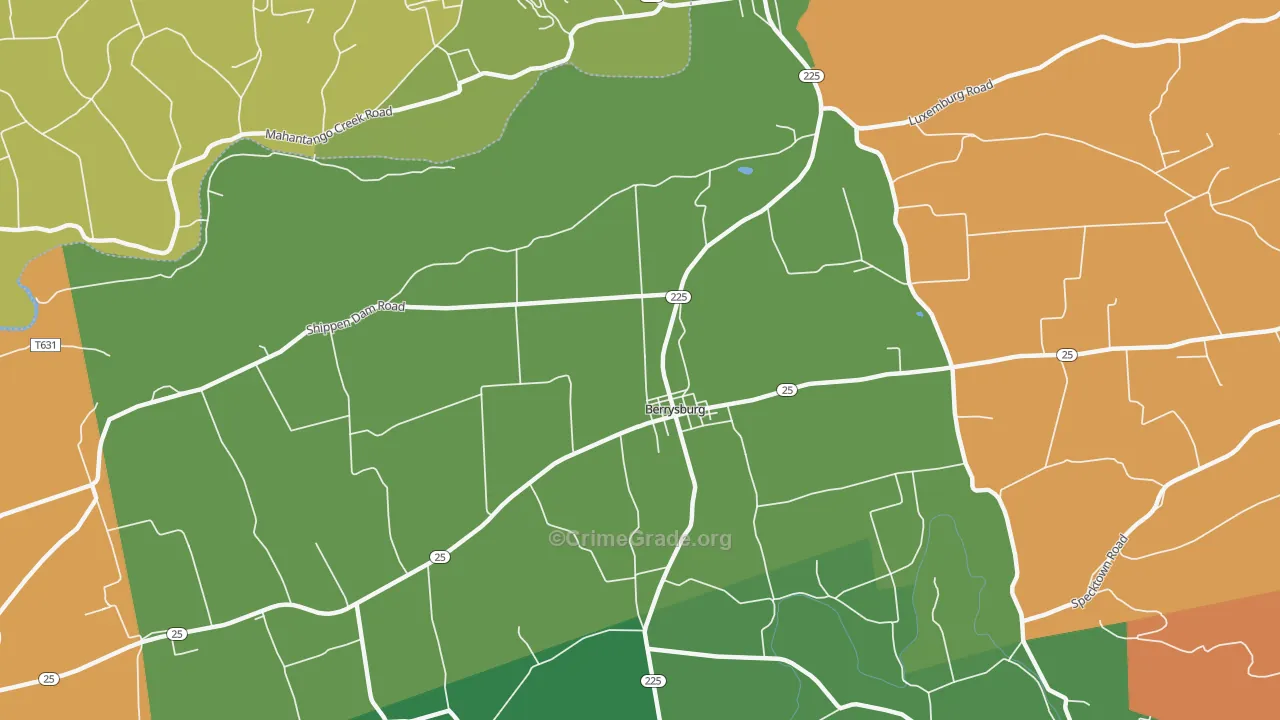 Berrysburg, PA Map of Burglary Rates