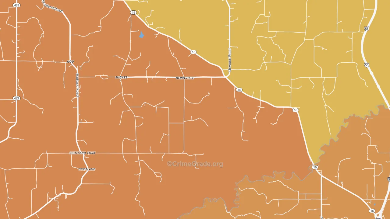 Berryville, MS Map of Burglary Rates