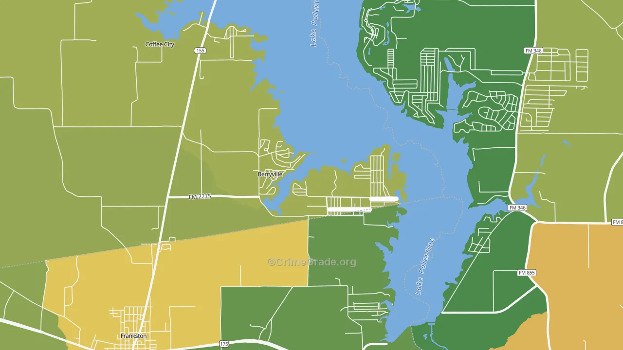 Berryville, TX Map of Burglary Rates