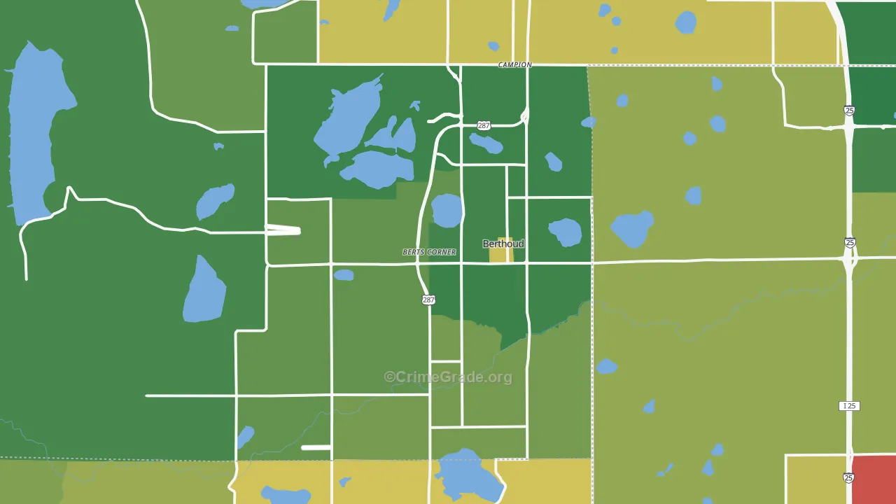 Berthoud, CO Map of Burglary Rates